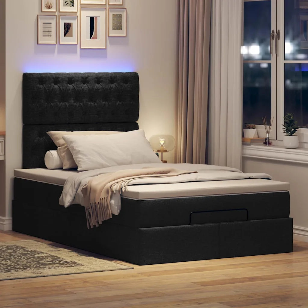 Struttura Letto Pouf con Materasso Nero 120x200 cm in Tessuto 3314081
