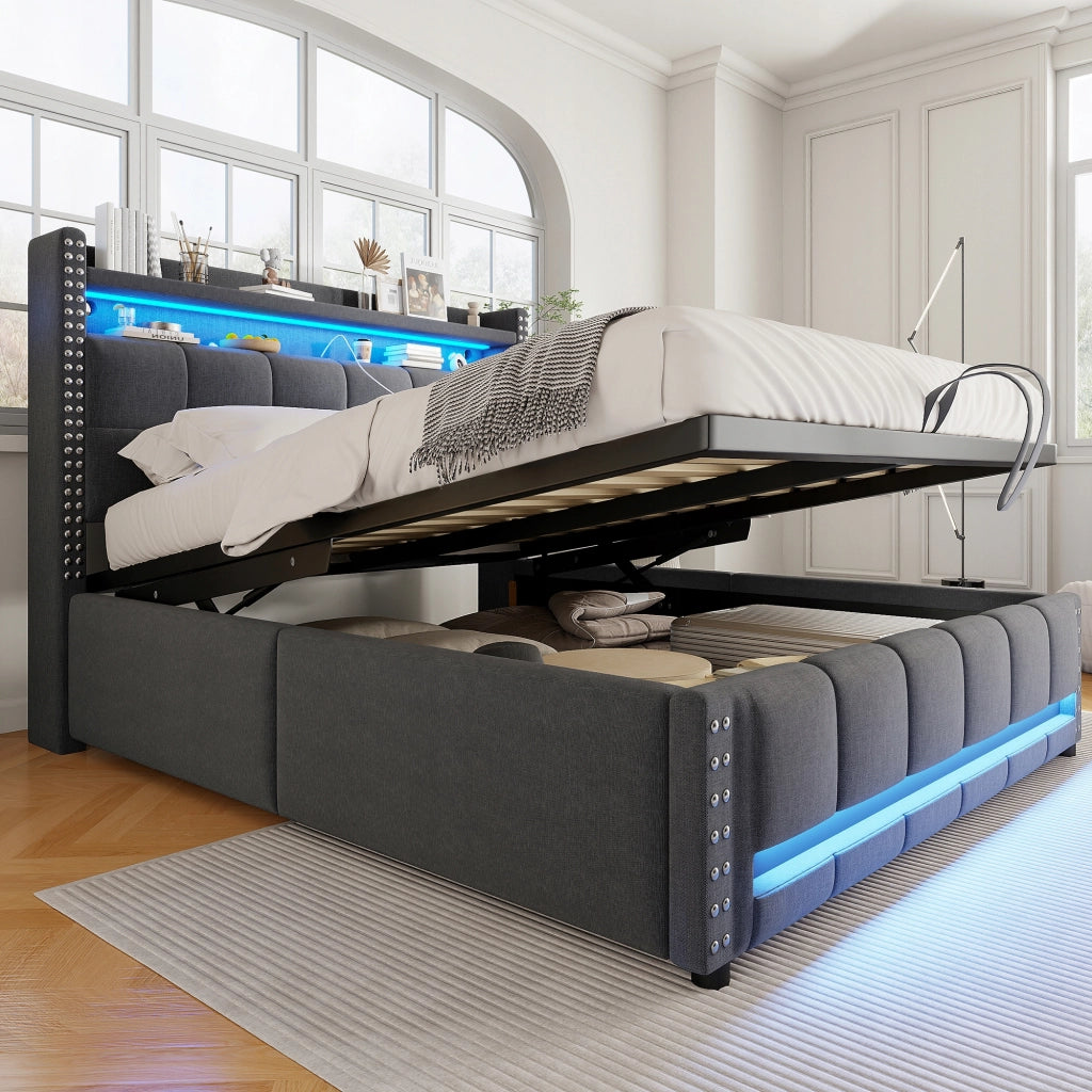 Letto matrimoniale 160x200 - Xylo - LED, Grigio