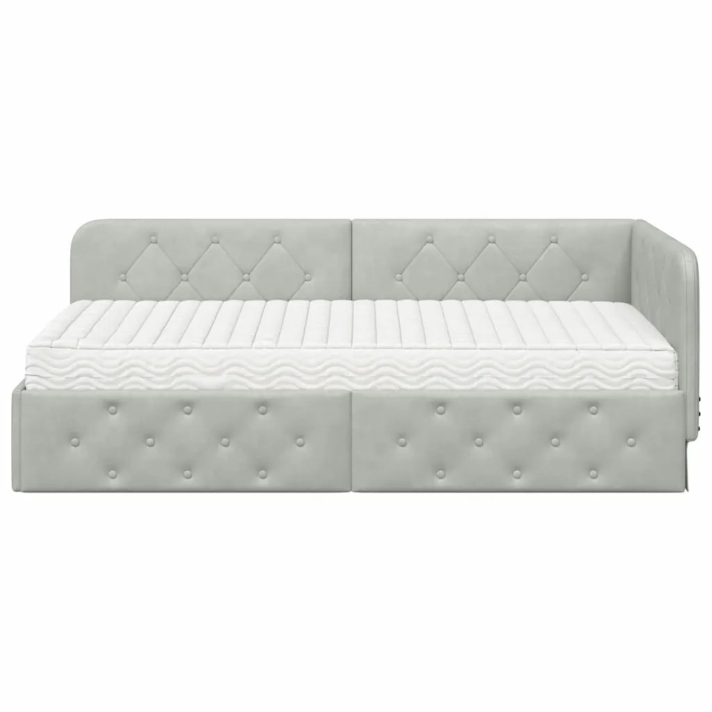 Cornice del letto ad angolo Grigio chiaro 90 x 190 cm Velluto