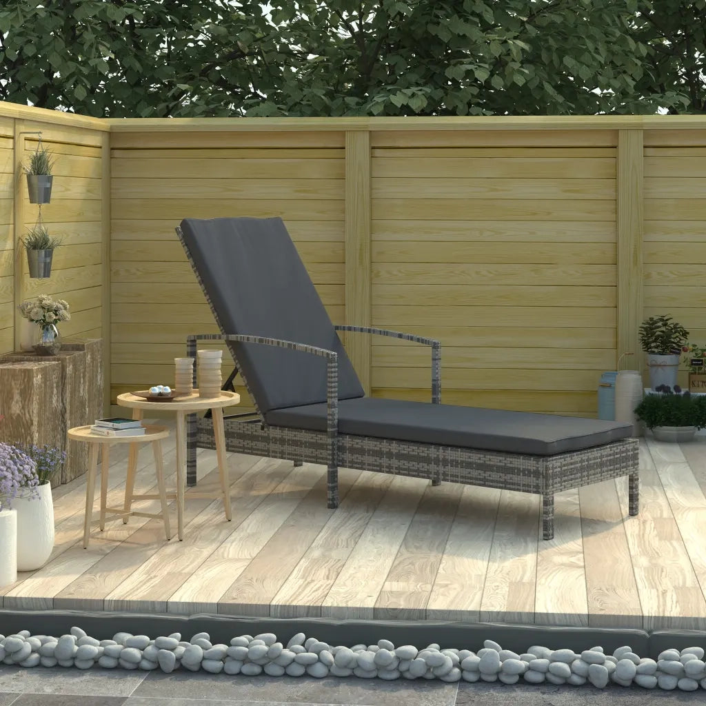 Lettino Prendisole con Braccioli in Polyrattan Grigio 48126