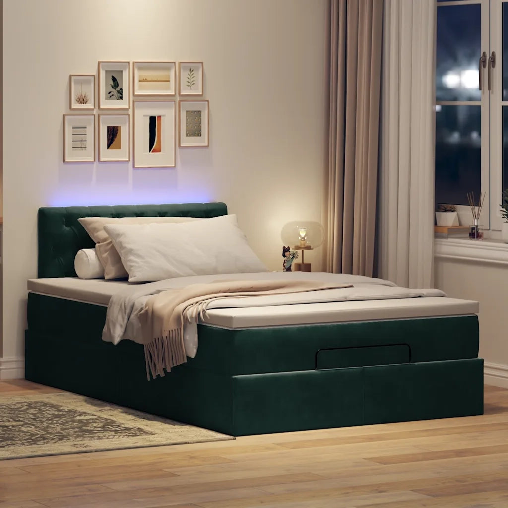 Pouf Letto con Materasso e LED Verde Scuro 120x190cm in Velluto 3312683