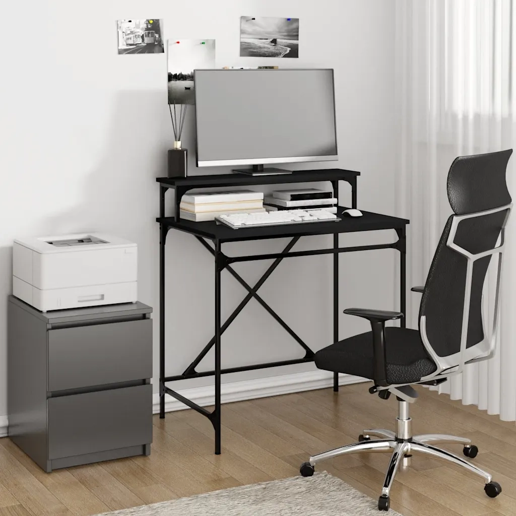 Scrivania | Tavolo da Ufficio Nera 80x50x90 cm in Legno Multistrato e Ferro