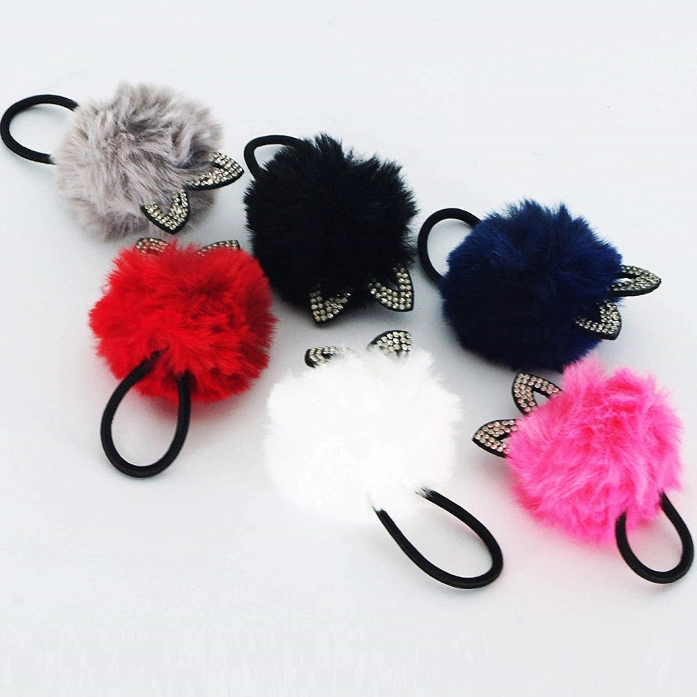 Trade Shop - Codino Pon Pon Orecchie Gatto Glitter Peluche A10 Palla Elastico Ferma Capelli -