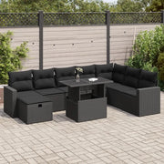 Set Divani da Giardino 9 pz con Cuscini Nero in Polyrattan 3327835