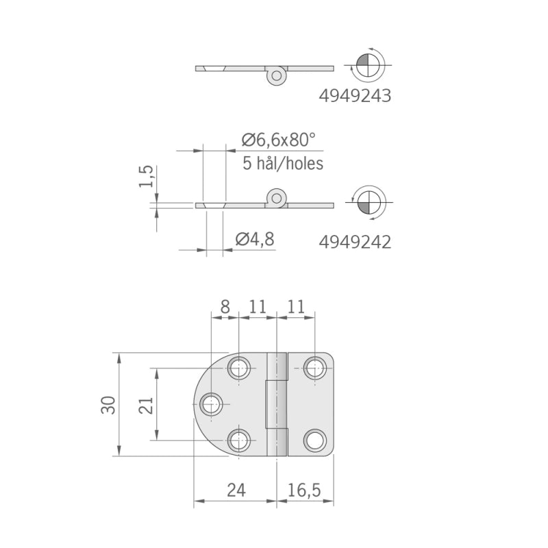 CERNIERA INOX MM.40X30 STANDARD MIRROR POLISHED HINGES MM.40X30