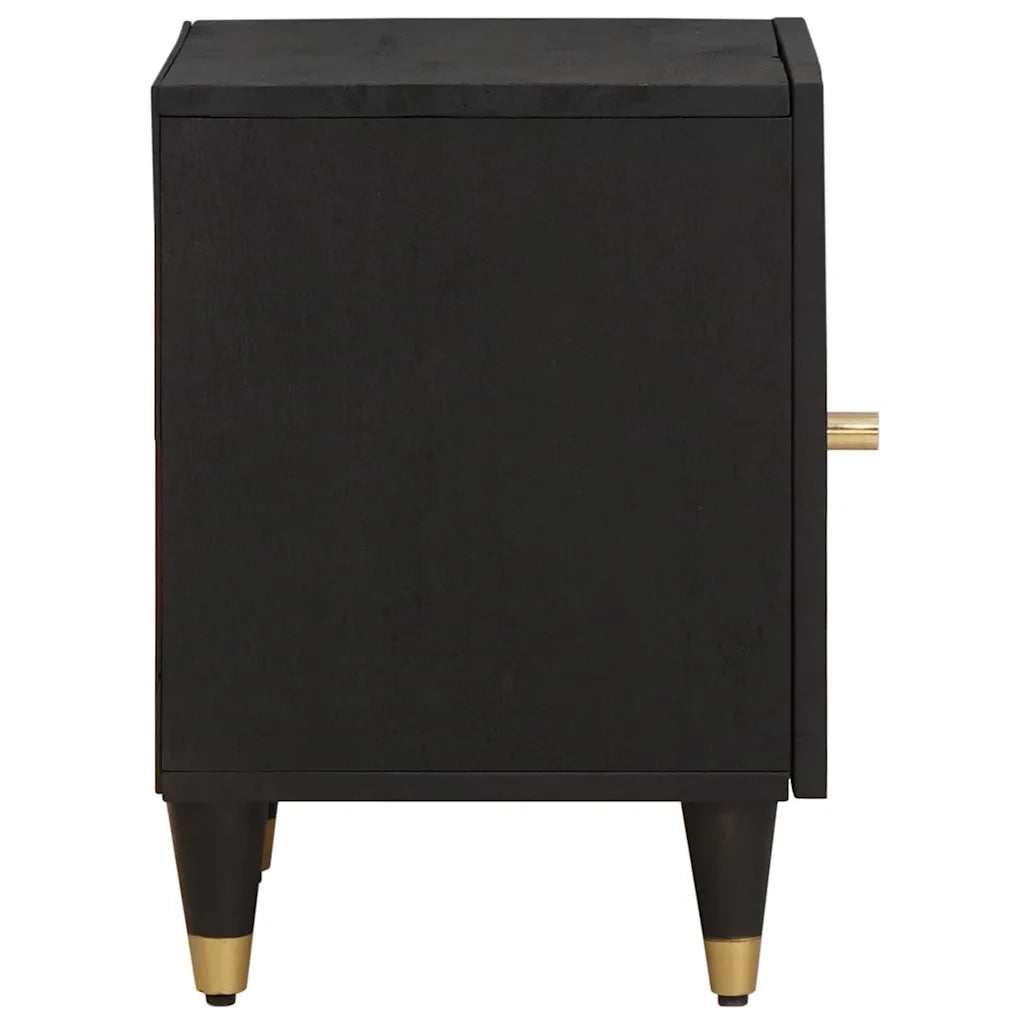 Comodino | Armadio da Notte | Mobiletto da notte con porta Nero 40 x 33 x 46 cm Legno di mango massello