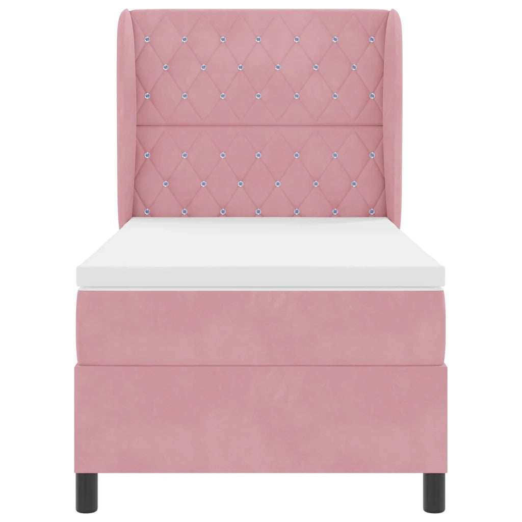 Letto a molle con materasso Rosa 200 x 90 cm Velluto 3340861