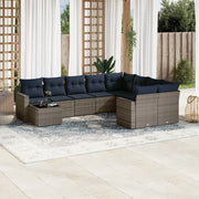 Set Divani da Giardino 10 pz con Cuscini Grigio in Polyrattan 3219451
