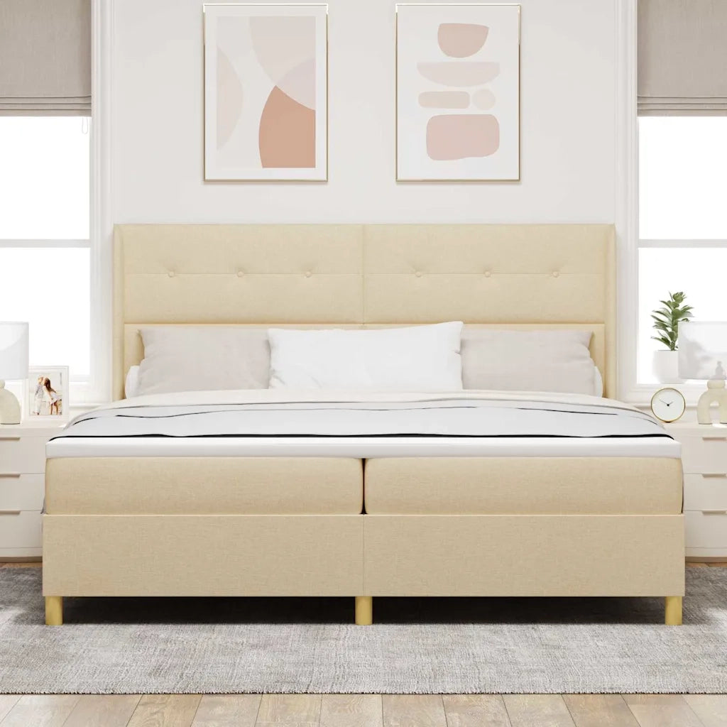 Letto a molle con strisce LED Crema 200 x 200 cm Tessuto 3343719