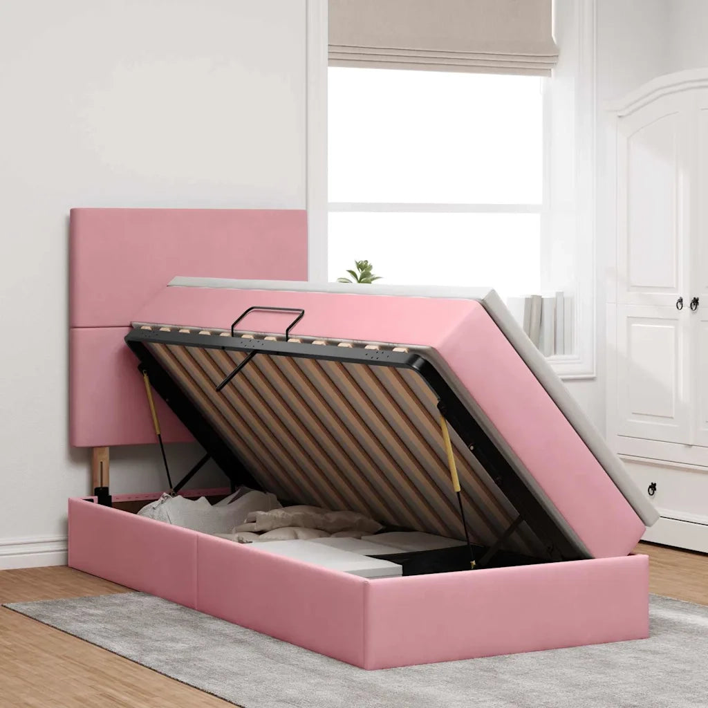 Letto con contenitore e LED con led Rosa 90 x 190 cm Velluto
