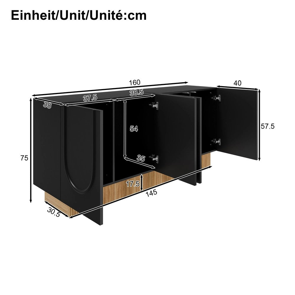 Credenza Moderna 4 Ante ¨C MINIMAL ¨C Bianco/Legno, 160x75x38
