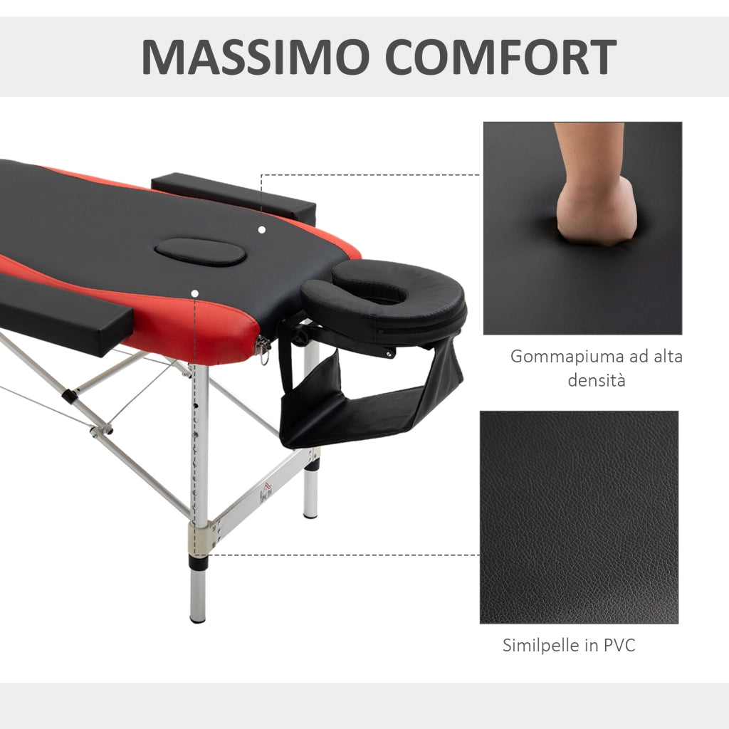 Lettino da Massaggio Pieghevole Regolabile ¨C Minimal ¨C Nero e Rosso 215x81x61-84 cm