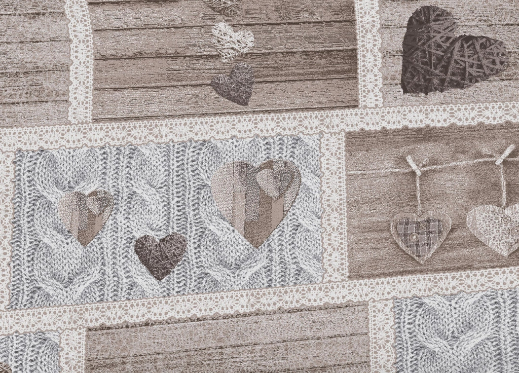 Telo Arredo Multiuso Linea Pensieri Delicati In 100% Cotone Disegno Shabby Love - Singolo - Beige
