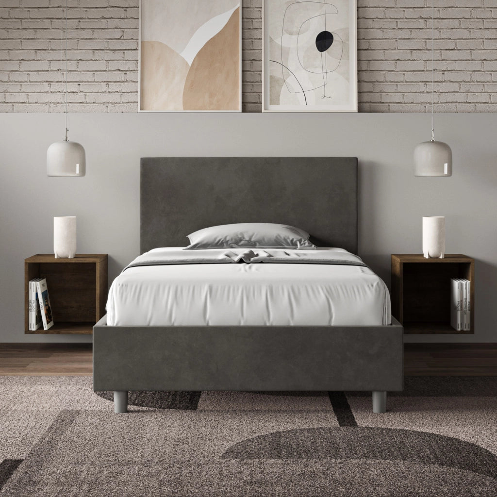 BS COM Letto singolo contenitore imbottito 100x200 microfibra grigio