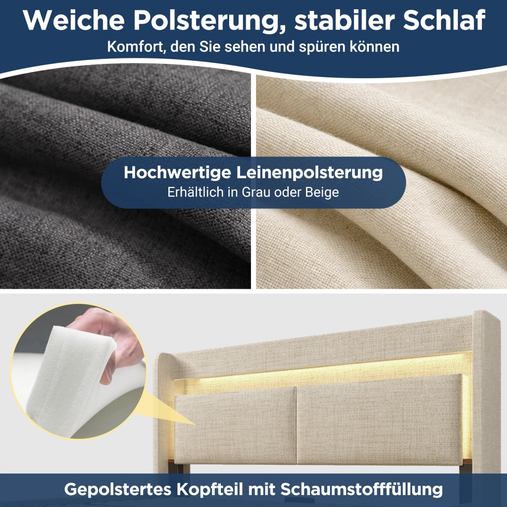 letto imbottito lino beige 180x200 cm