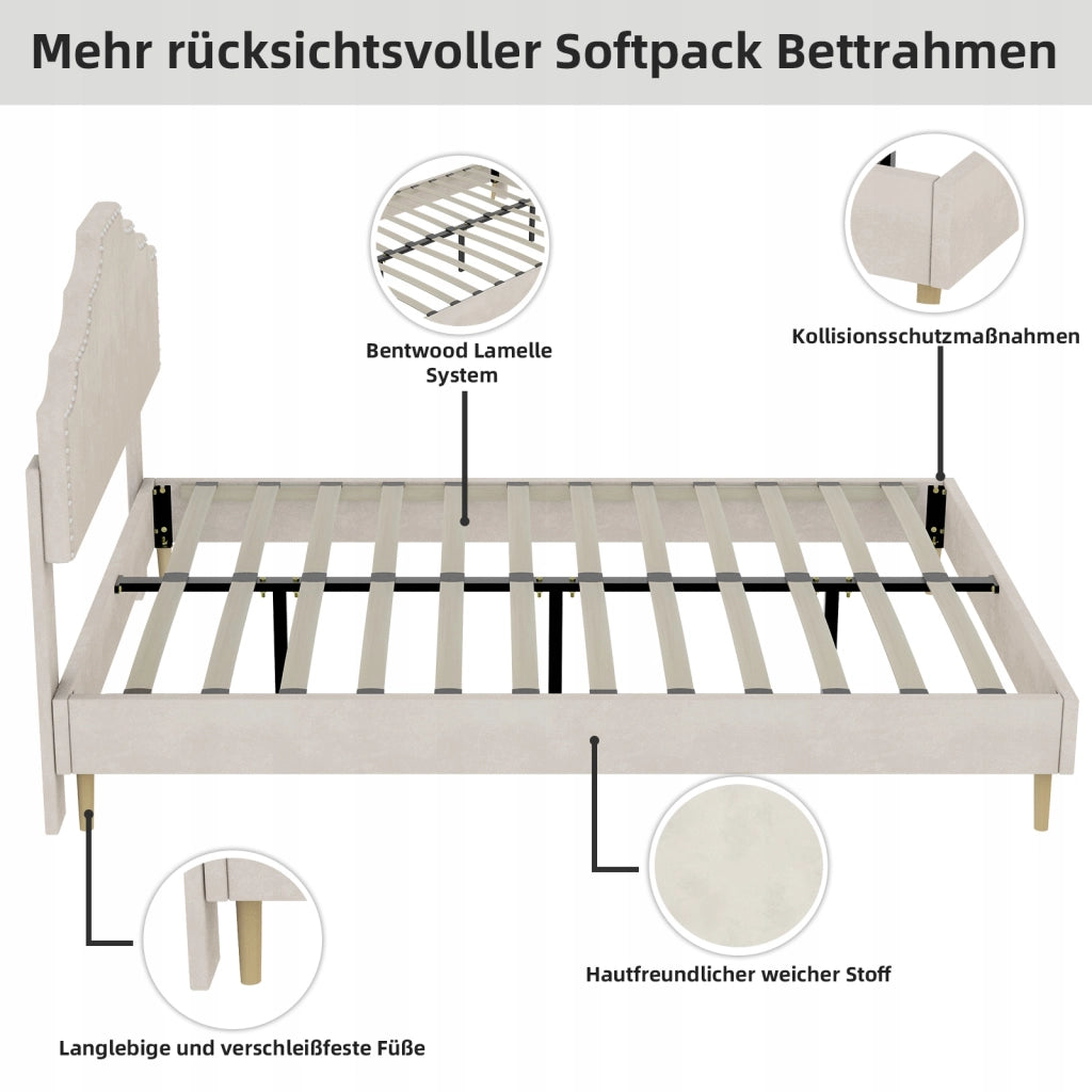 Letto imbottito 140x200 beige - Xylo