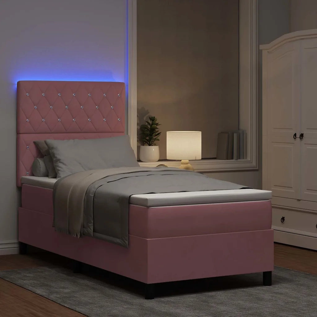 Letto a Sorgente LED con materasso Rosa 90 x 190 cm Velluto 3343219