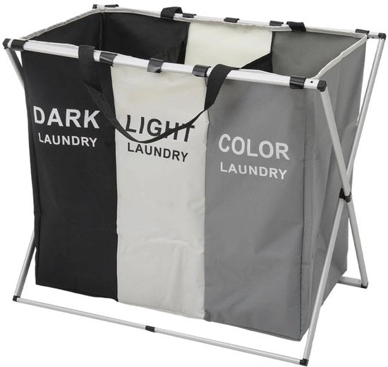 Asciugamani 3 Compartimenti Grande Asciugamani Pieghevoli con Tasche Rimovibile Asciugamani per 3 Compartimenti Raccoglitore di Asciugamani con Supporto in Alluminio e Maniglia per Spazio Lavanderia, 66 x 38 x 58 cm