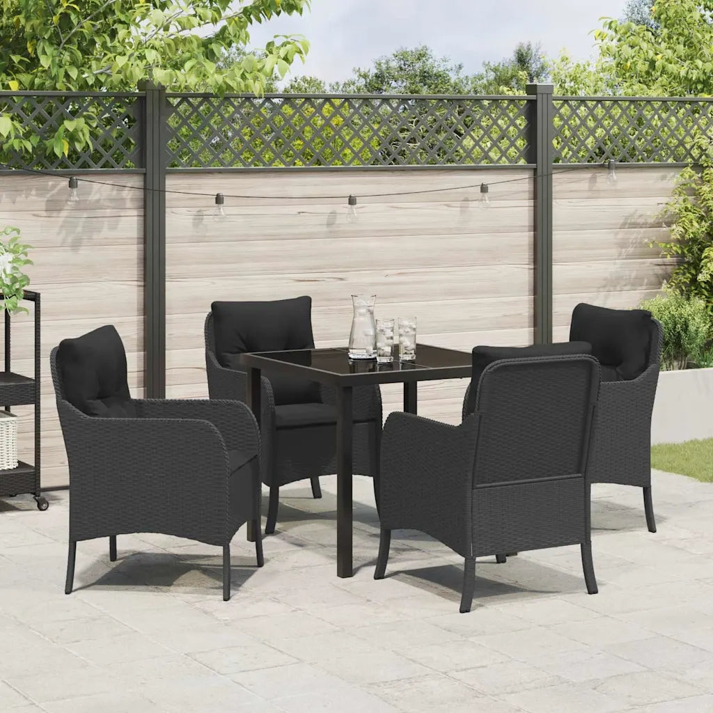 Set da Pranzo per Giardino con cuscino 5 pcs Nero polyrattan