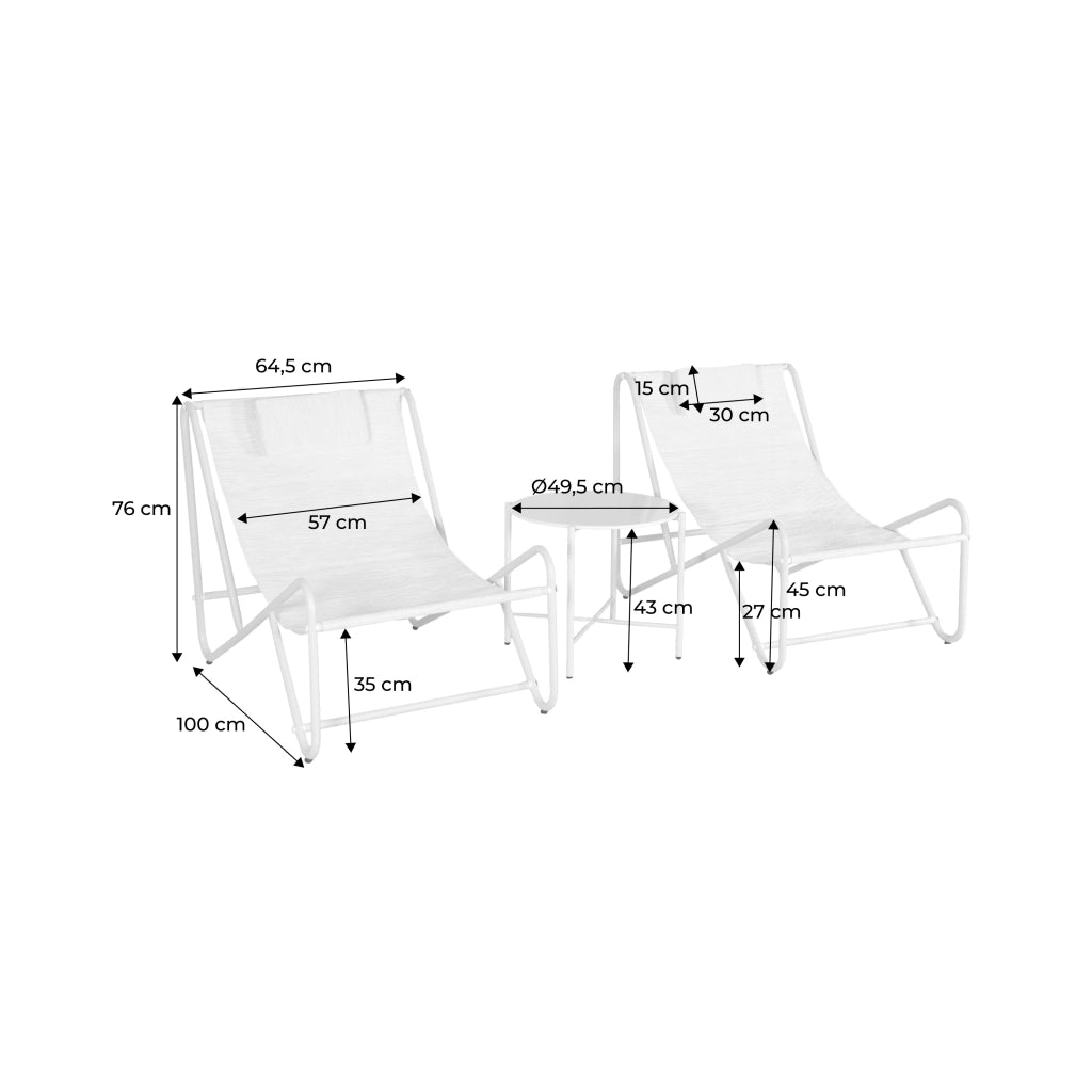 Salotto da giardino con tavolo rotondo in acciaio, 2 posti, beige