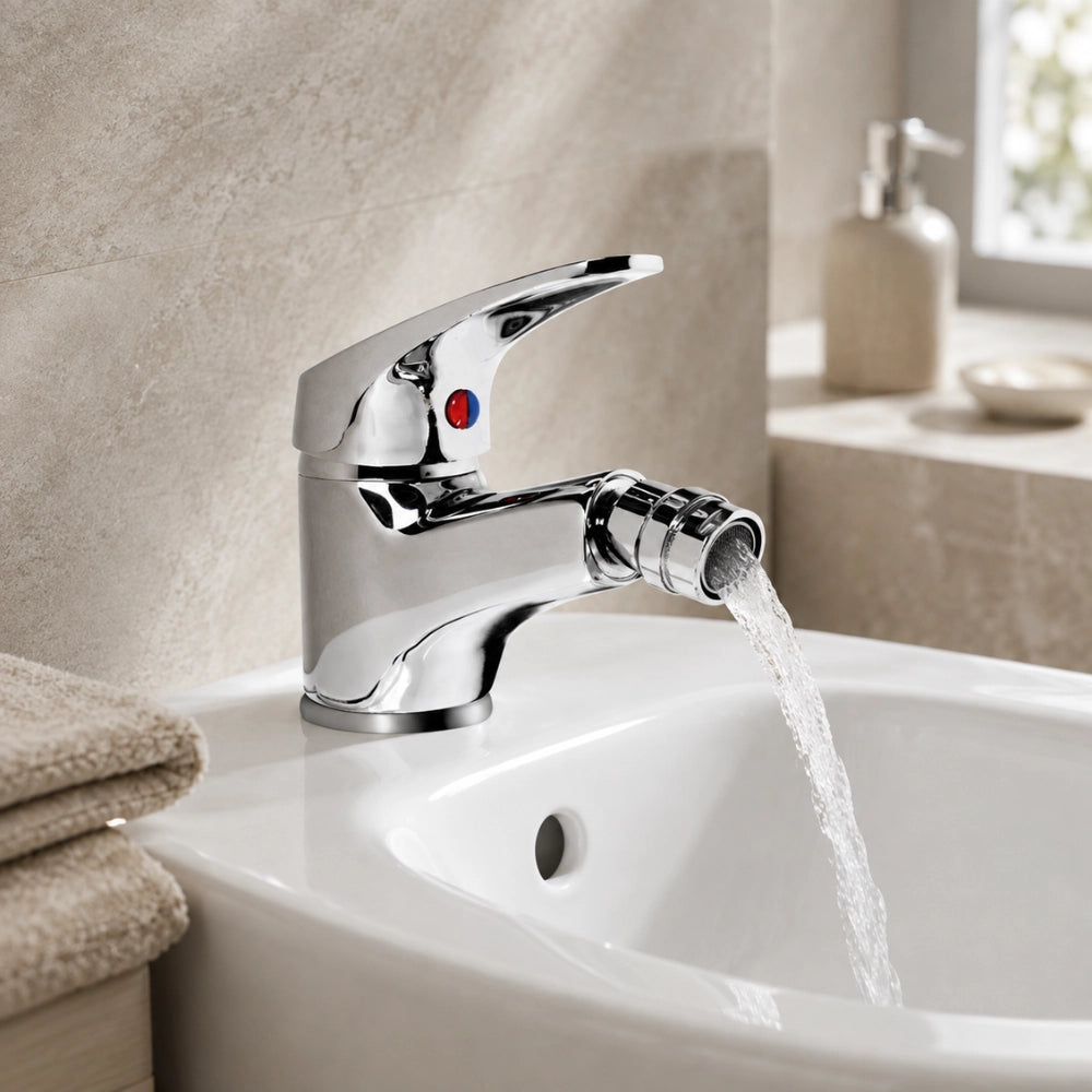 Set rubinetto miscelatore lavabo e bidet in ottone cromato
