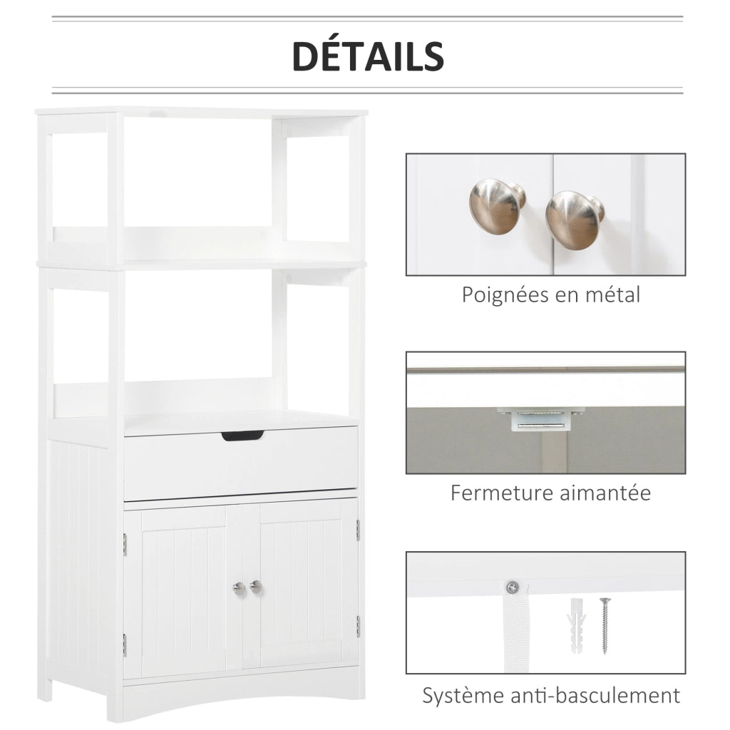 Mobile Bagno con Ante e Cassetto ¨C zephmum ¨C Bianco 60x33x122 cm