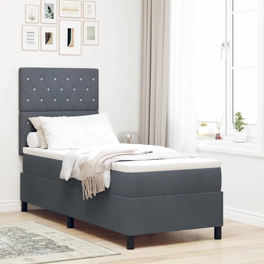 Letto a molle con materasso Grigio scuro 80 x 200 cm Velluto 3339729