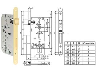 SERRATURA CON FORO CILINDRO SICUREZZA 2.0 BORDO TONDO OTTONATO LUCIDO- - mm.45 (B80851.45.03) - 1 pezzi AGB