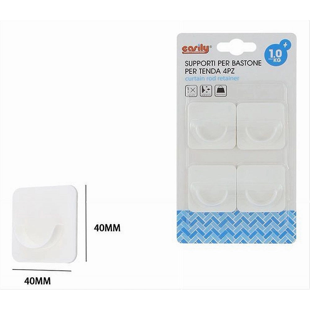 Trade Shop - Set 4 Pz Supporti Adesivi Per Bastone Per Tenda Bagno Aste Doccia Bianco 87358 -