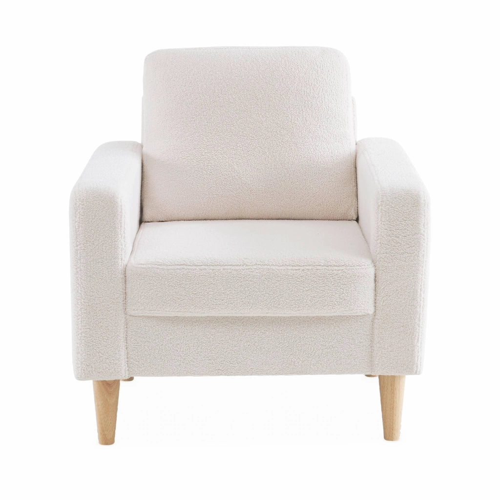 Poltrona scandinava in legno e tessuto bouclè, bianco