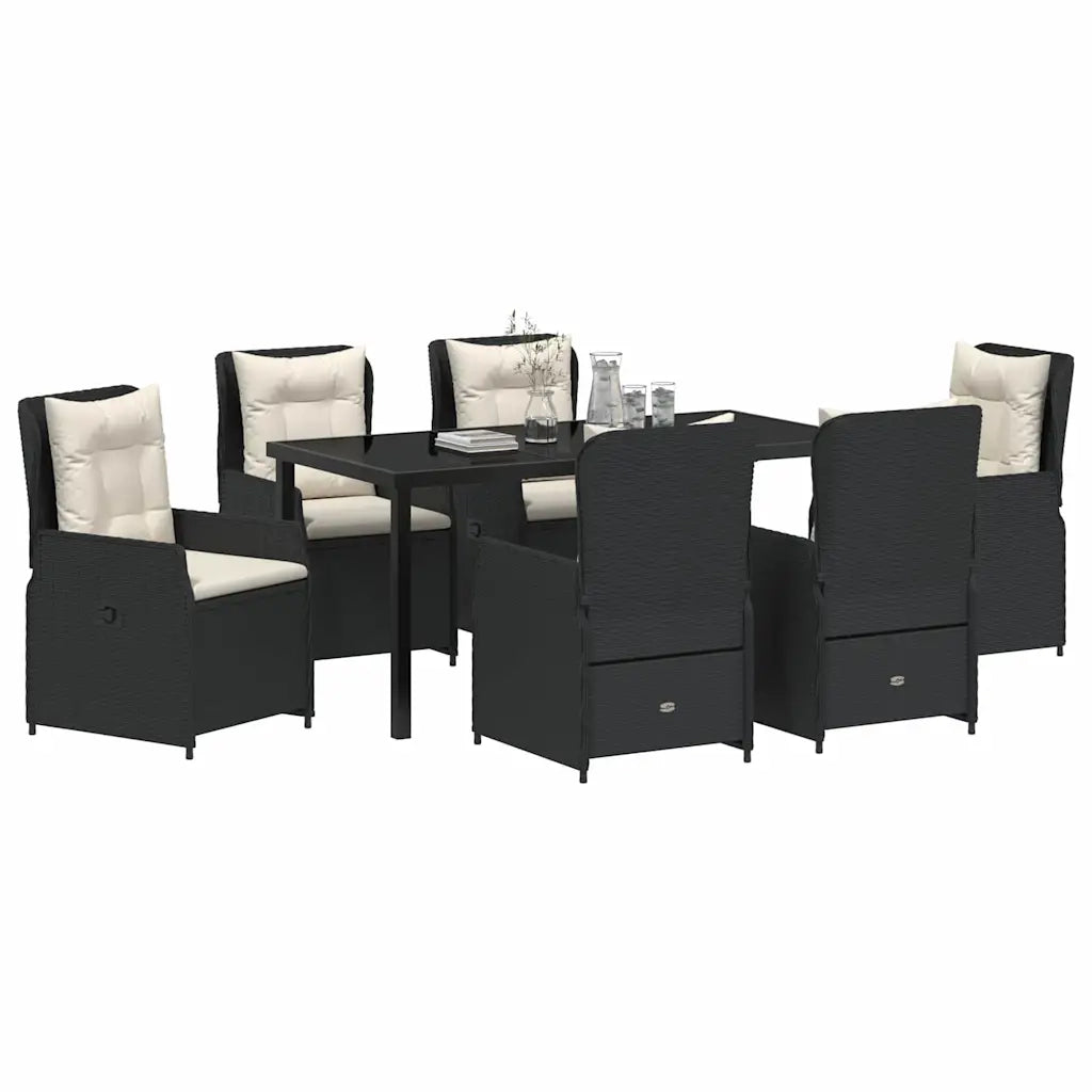 Set da Pranzo per Giardino 7 pcs Nero polyrattan