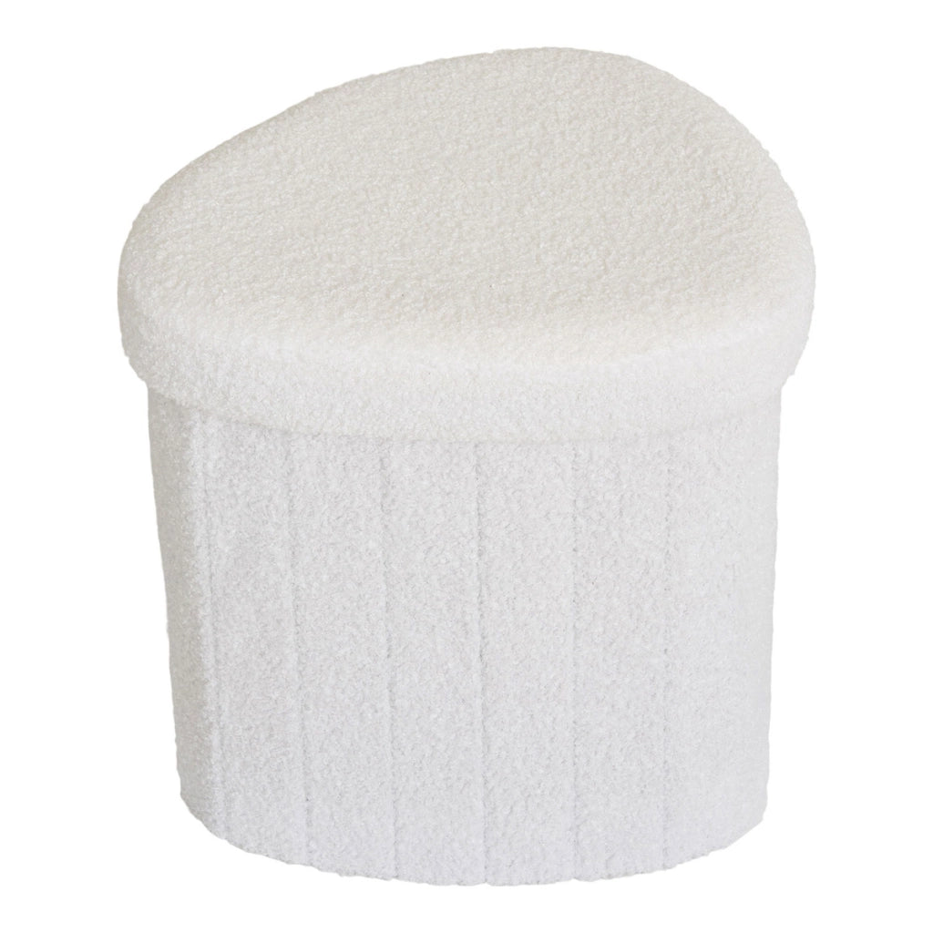 Medford - Pouf in tessuto teddy bianco 42x36x37 cm
