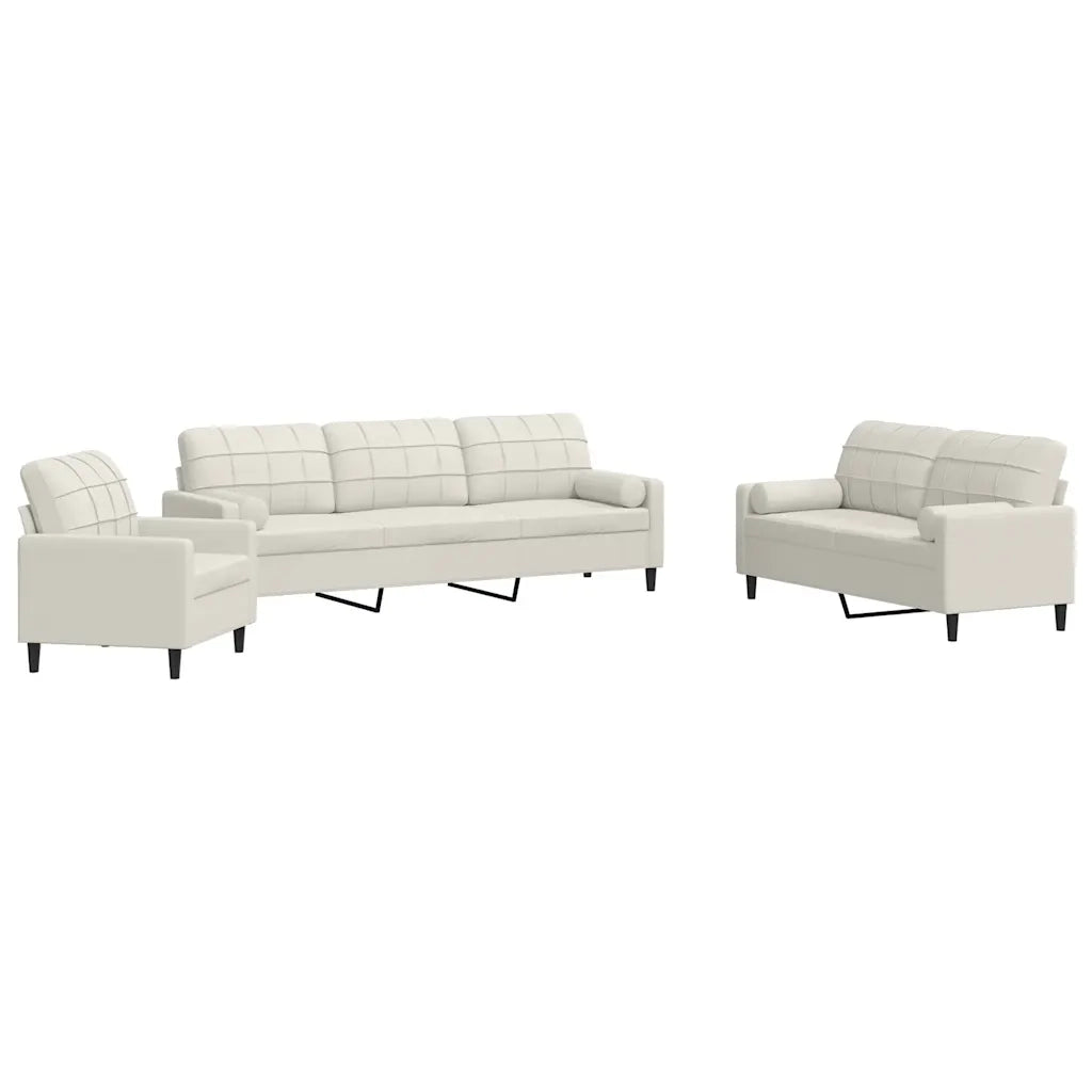 Set di Divani 3 pz con Cuscini e Rinforzi Crema in Velluto 3278459