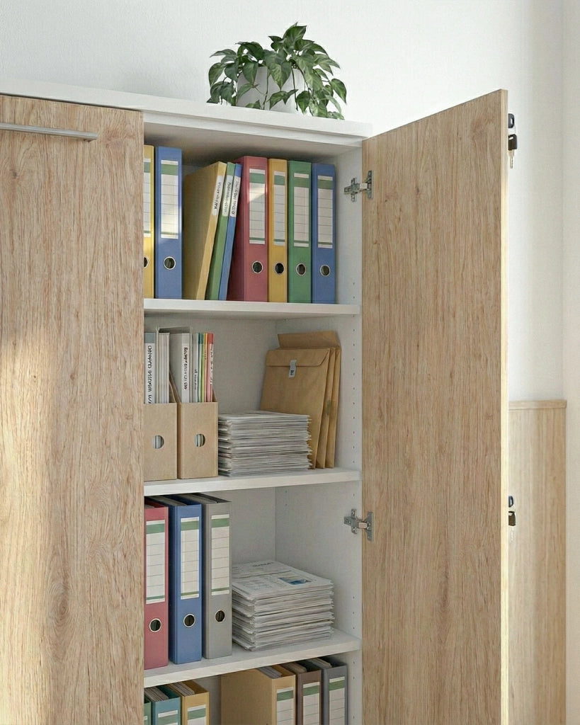 Armadio ufficio Utah - Mobile archivio 2 ante con serratura - L. 90 x H. 160 x P. 42,5 cm – Bianco-Virginia_