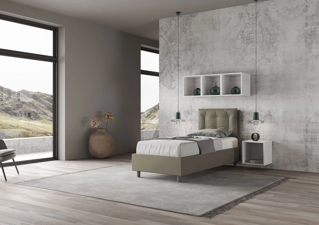 BS COM Letto singolo contenitore imbottito 80x200 similpelle cappuccino