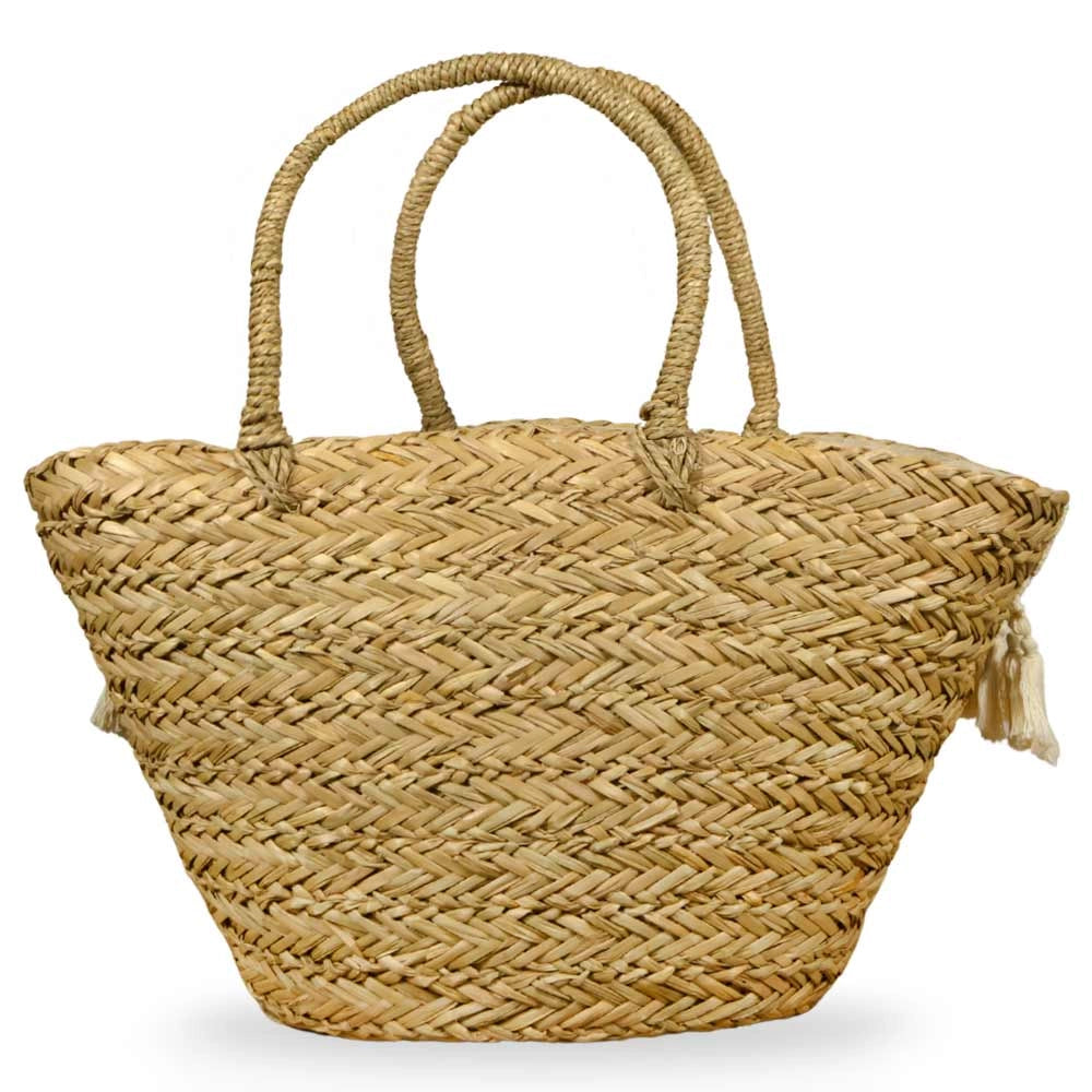 Borsa con Cappello Mare in omaggio in Paglia Intrecciata con Nappe in Cotone
