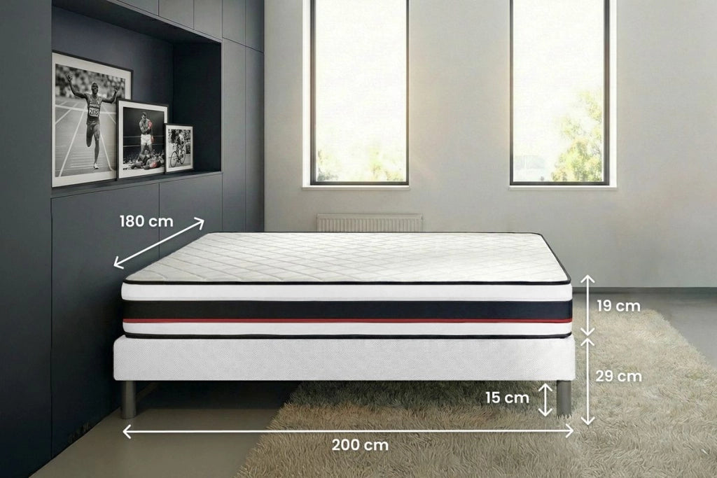 Pacchetto letto completo - Materasso 180x200cm + Box spring con doghe (kit) + 2 cuscini + Piumino - Modulo