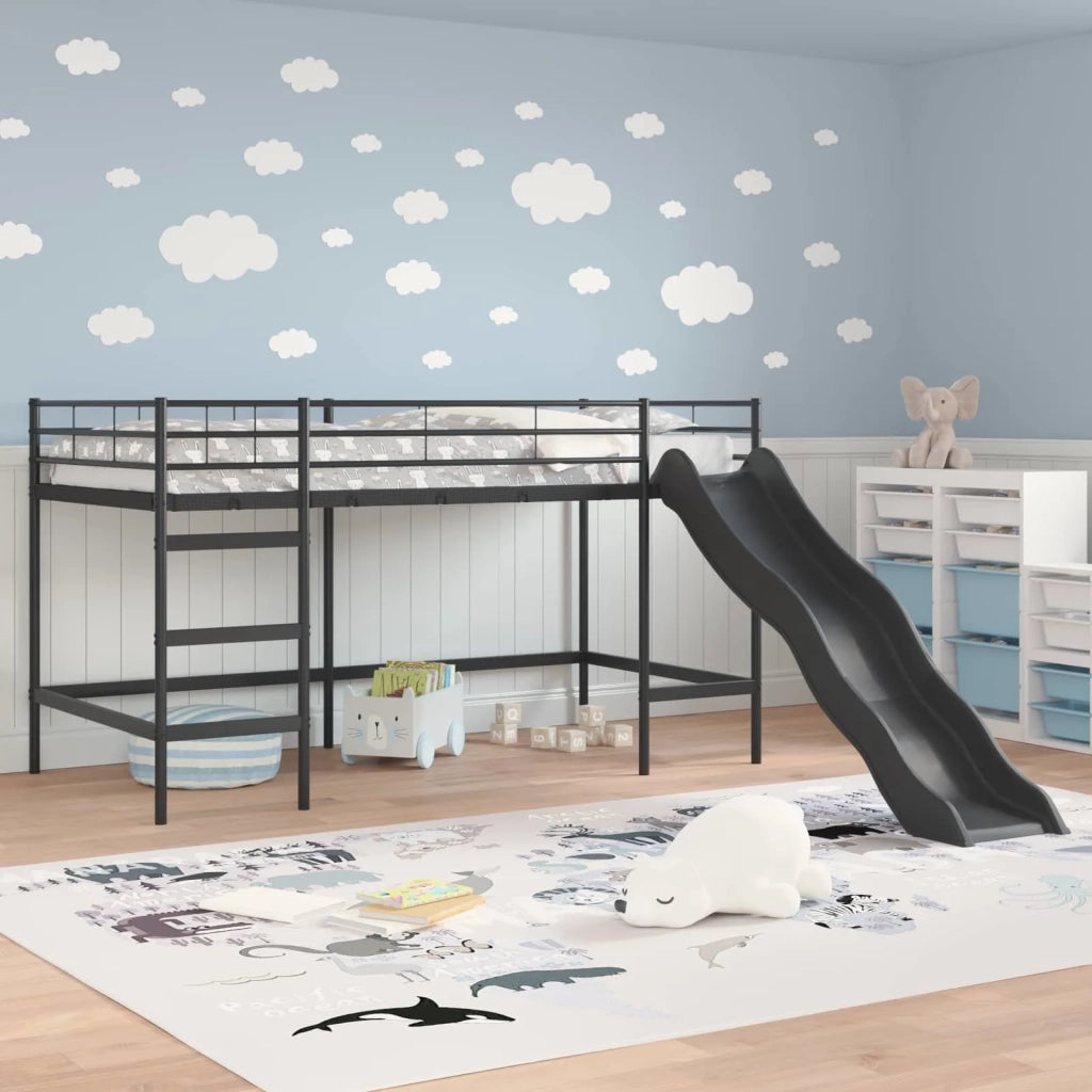 Letto loft per bambini con scivolo Nero e antracite