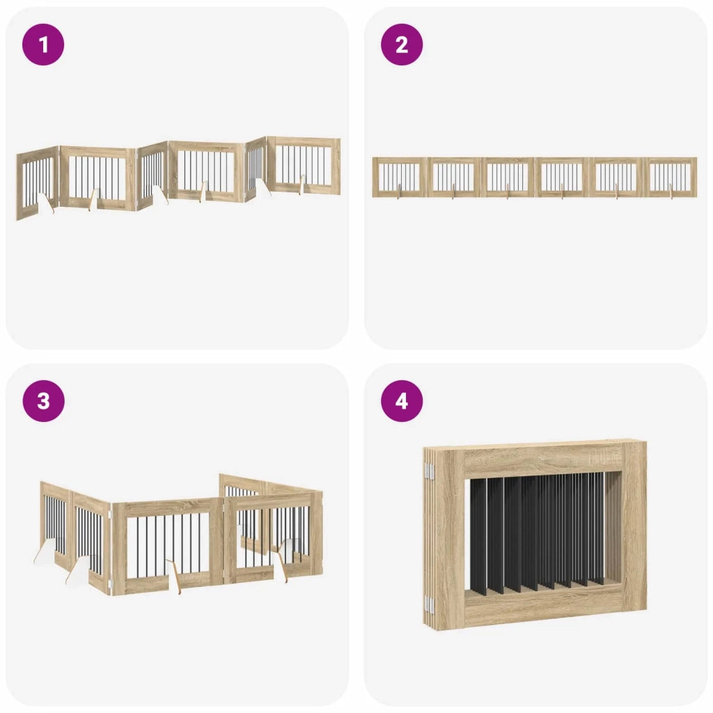 Cancello per cani pieghevole con supporti 6 pz Rovere Sonoma 892140
