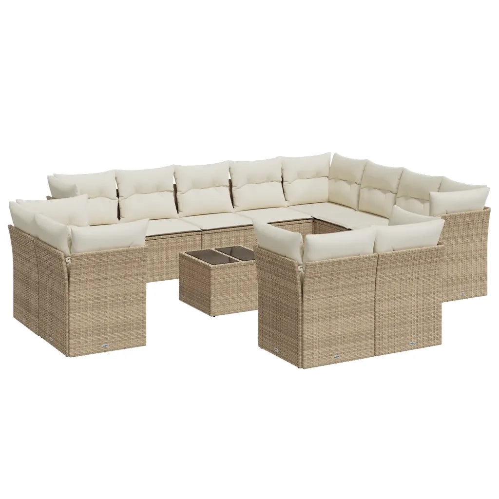 Set Divano da Giardino 13 pz con Cuscini Beige in Polyrattan