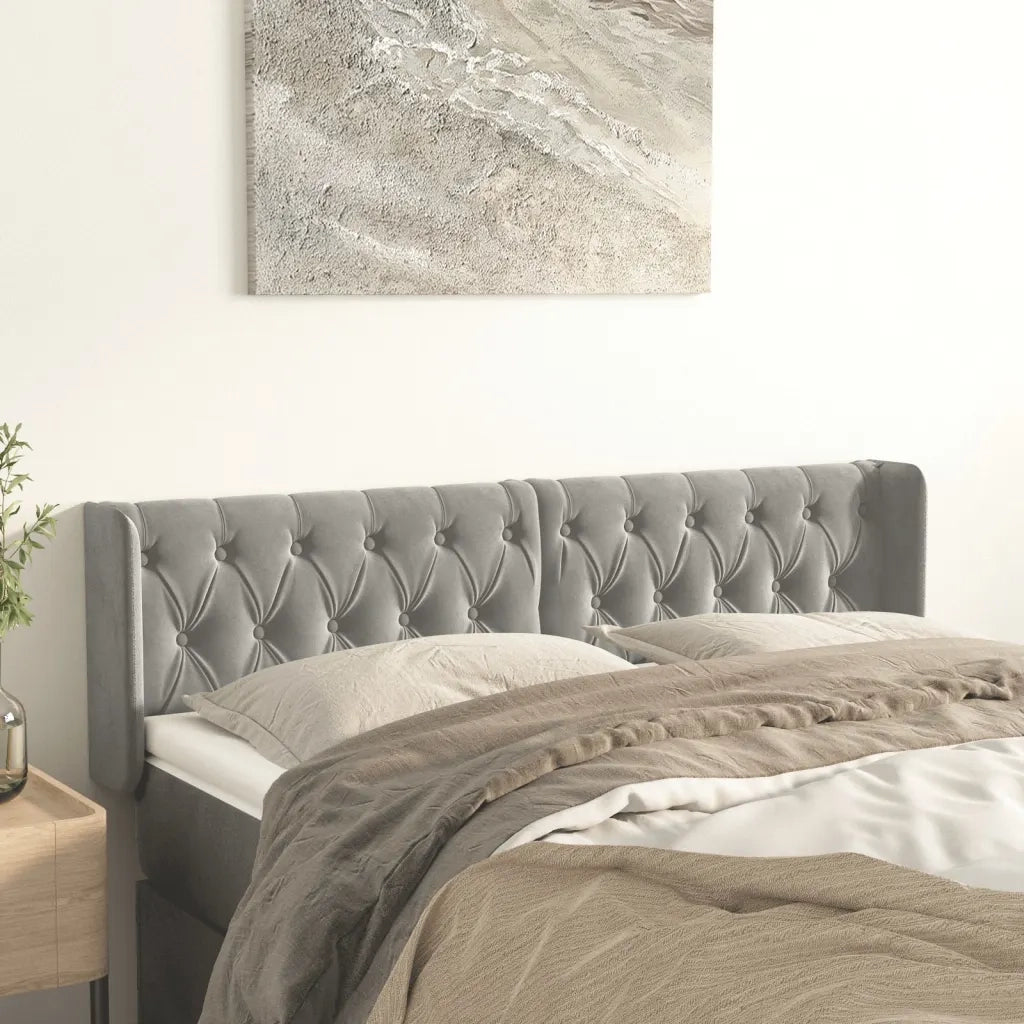 Testiera ad Orecchio-Testata con Orecchie Grigio Chiaro 147x16x78/88 cm in Velluto 281055