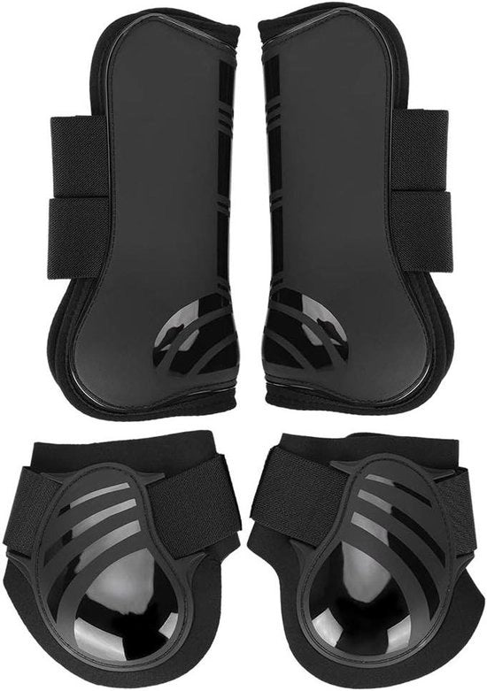 Paar di protezioni per zoccoli elastici per cavalli - Set di 2 paia - Materiale PU spesso - Facile da installare - Per allenamento e salto - Taglia L - Nero