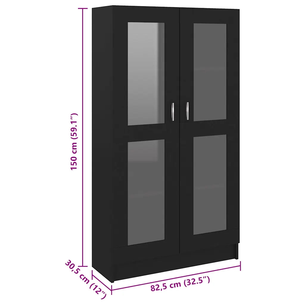 Armadietto con Vetrina Nero 82,5x30,5x150 cm Legno Multistrato 802760