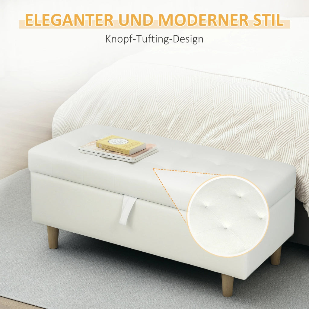 Pouf con contenitore e gambe in legno ¨C Minimal ¨C tessuto crema