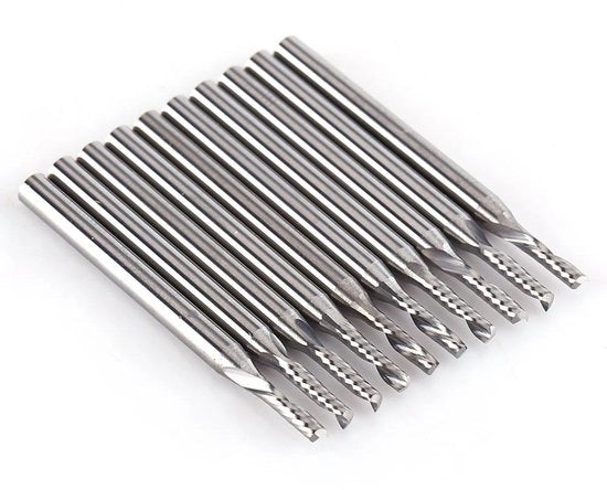 Set di 10 utensili per CNC di acciaio duro 1/8 pollice con flauto singolo