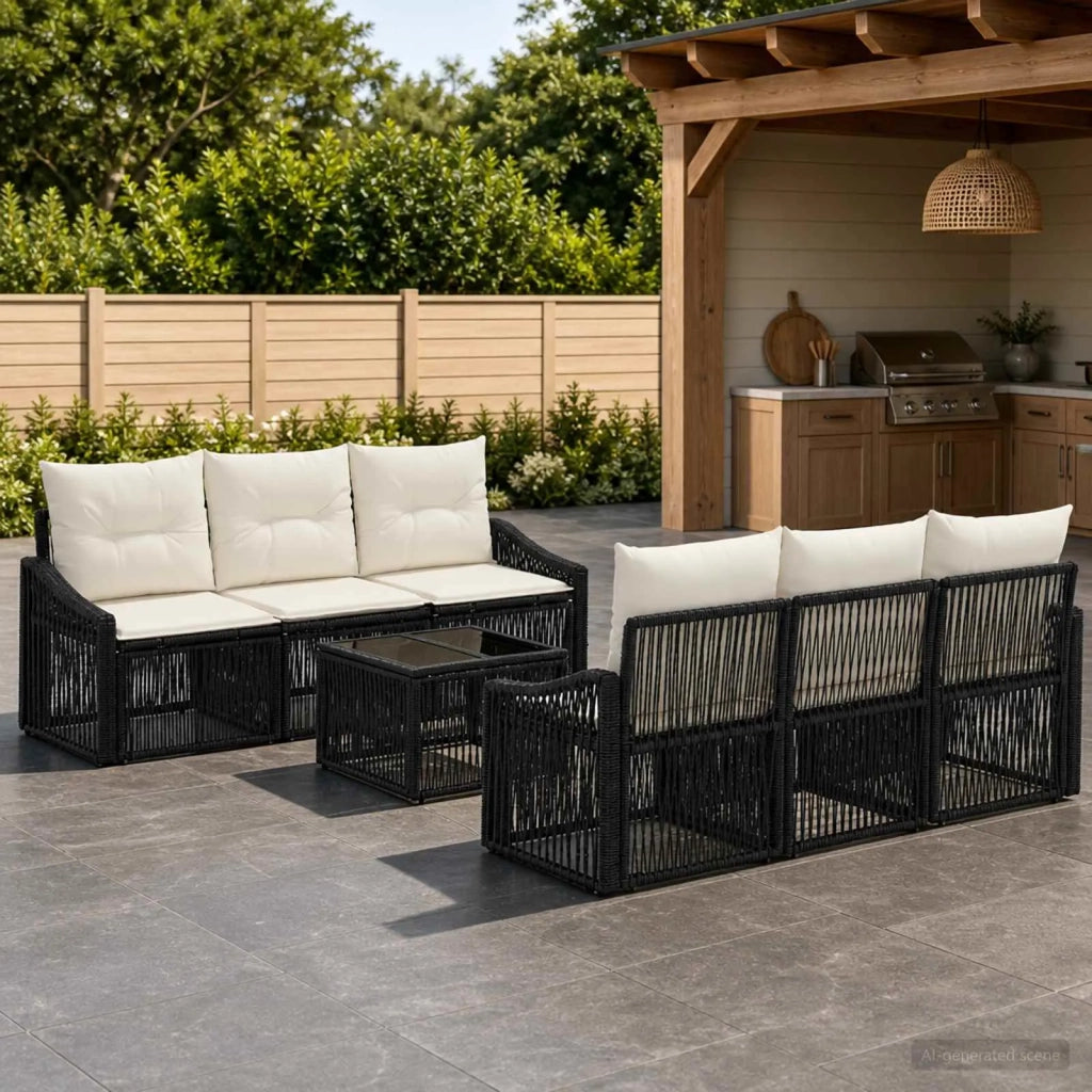 Set Divano da Giardino 7 pz Nero polyrattan 3435937