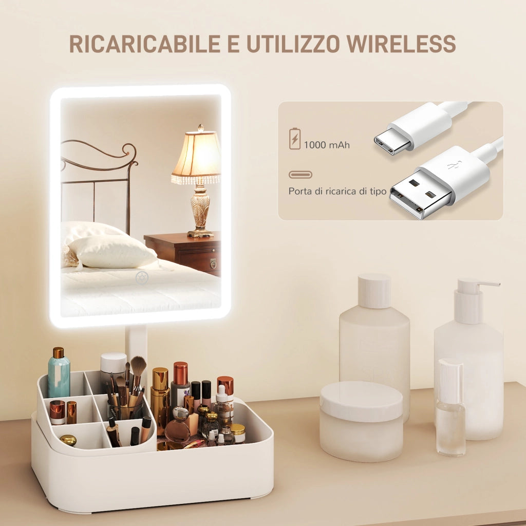 Specchio da Trucco con Luce e Organizer ¨C Minimal ¨C Bianco