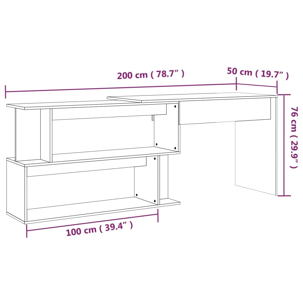 Scrivania angolare Sonoma postazione di lavoro per computer scrivania da studio 200 x 50 x 76 cm legno ingegnerizzato grigio 02_0023696