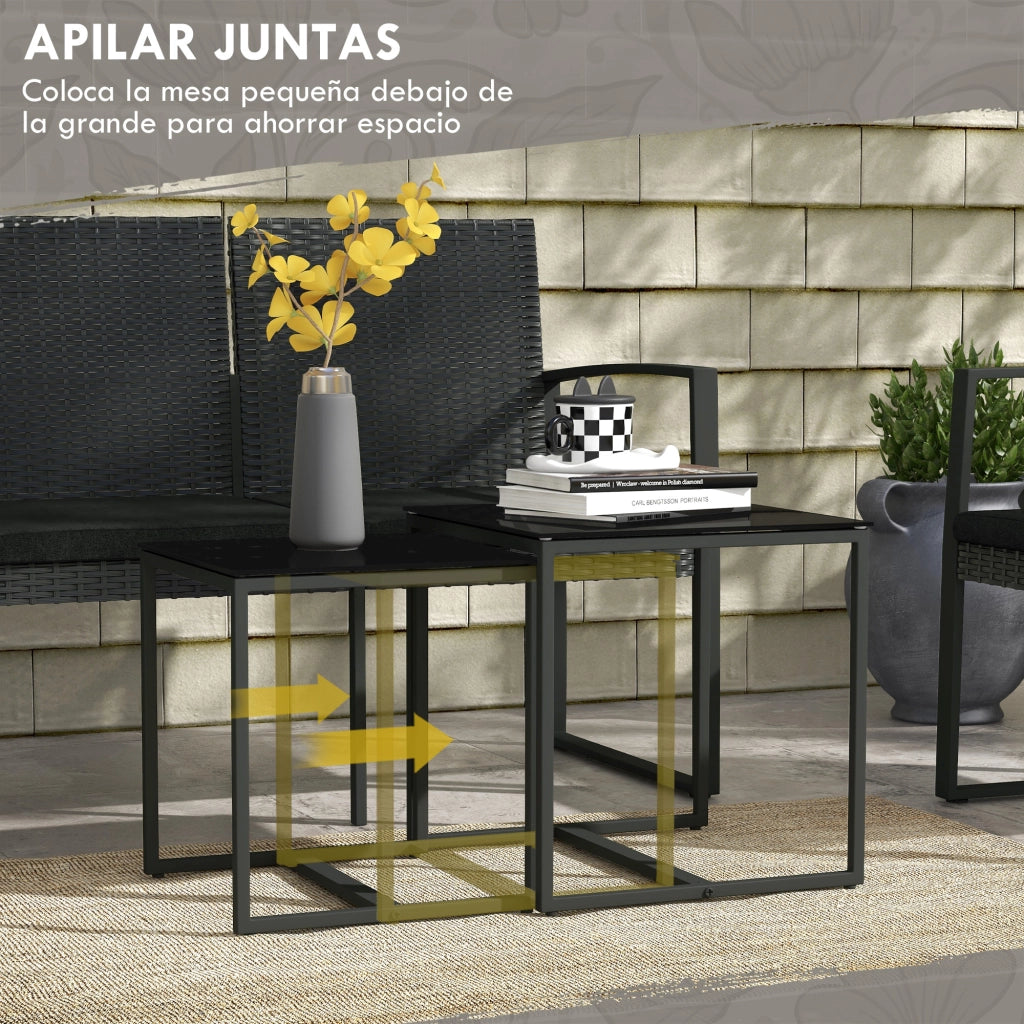 Set da giardino in polyrattan ¨C Minimal ¨C nero con 2 divani singoli, 1 divano doppio e 2 tavolini