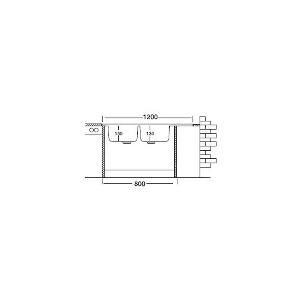 Lavello cucina acciaio appoggio 120x50 cm doppia vasca e gocciolatoio destro SA127DX
